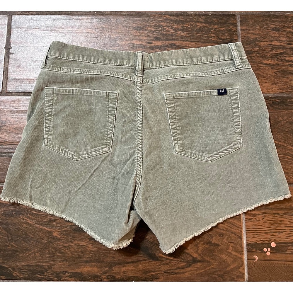Gap Womens Olive Green Corduroy Raw Hem Shorts Size 12 Frayed Cotton Blend - Picture 2 of 5